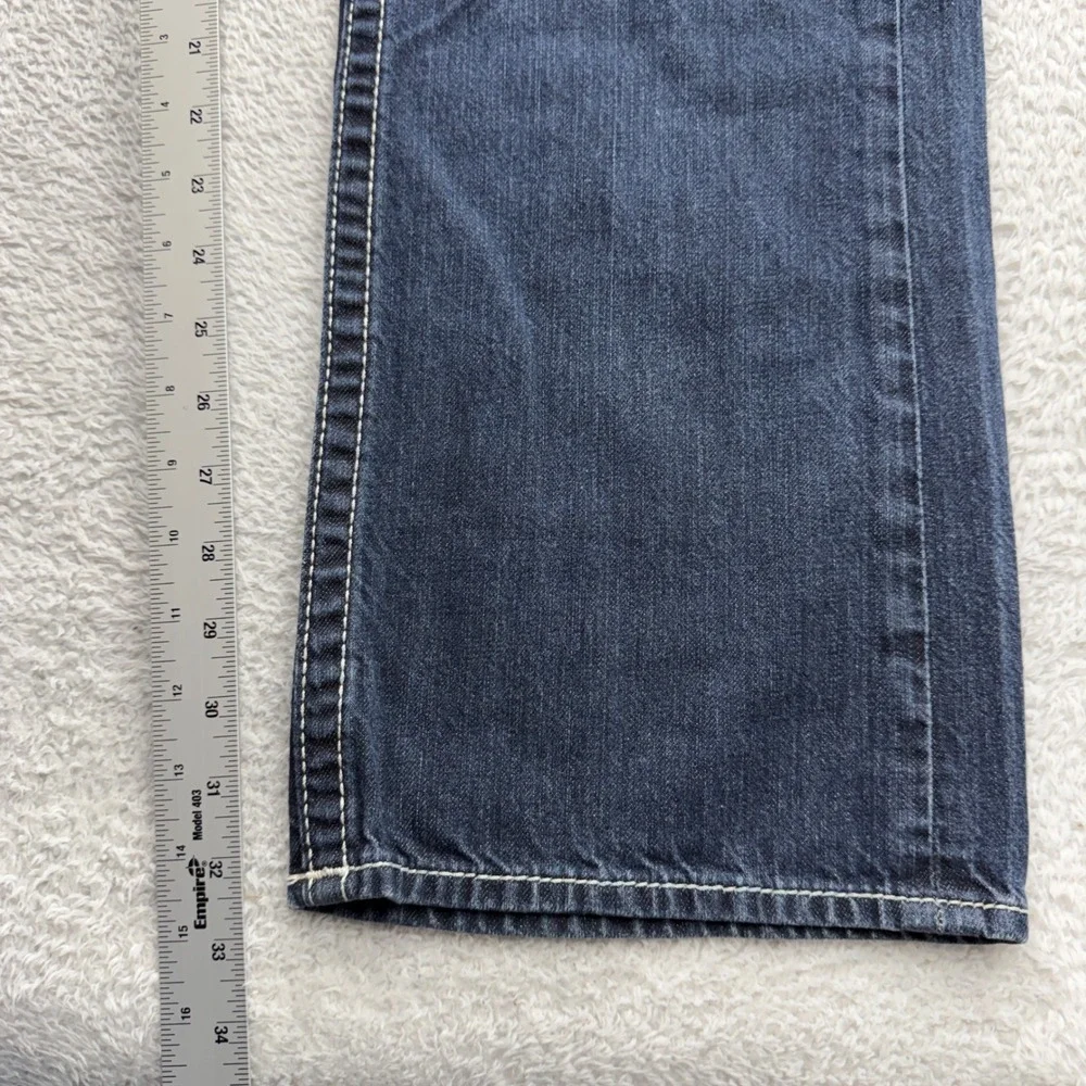 True Religion Mens Straight Leg Jeans Dark Wash White Big T Stitching 36 USA‎